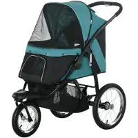 SUGIFT Hundewagen Jogger 3 Räder Sonnendach Netzfenster Sicherheitsgurt Liegematte Ablagekorb Fußbremse klappbar bis 20 kg Dunkelgrün 111 x 58 x 107 cm