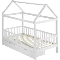 TecTake Kinderbett mit Schubladen Hailey Kiefernholz, Rausfallschutz - 90 x 200 cm