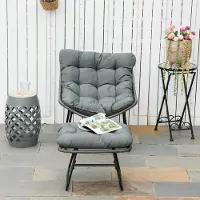 SUGIFT Relaxsessel mit Hocker aus PE-Rattan, Gartensessel mit Metallrahmen und Kissen, wetterfest, Grau | 69 x 76 x 70 cm | 12,5 kg | Handgeflochten