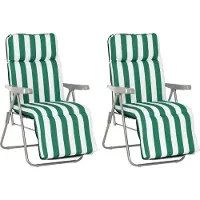 BundiGlassware Gartenliegen 2er-Set klappbar mit Auflagen 60 x 75 x 102 cm Stahl Grün+WeiB