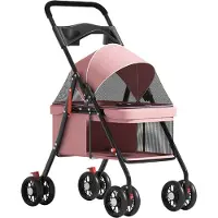 Hdvery Hunde- und Katzenbuggy mit 4 Rädern, faltbarer Reisebuggy für Haustiere, Hunde- und Katzenkäfigbuggy mit Getränkehalter, atmungsaktives und transparentes Netzgewebe für kleine Hunde