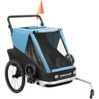 BellaFurn Fahrradanhänger für Kinder 2-Sitzer 2-in-1 | Farbe: Blau | Abmessungen: 82x155x102 cm