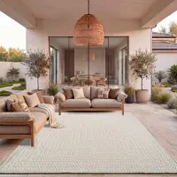 TT Home Outdoor Teppich Wetterfest Garten Schlafzimmer Flur Natürlicher Sisal Look Geometrisches Boho Design Modern Unifarben Größe 200x290 cm
