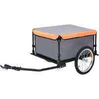 Markenlos Fahrradanhänger mit Stahlrahmen, 65 kg Tragfähigkeit, grau/orange, 136x72x58 cm, für Pendelverkehr und Langstrecken