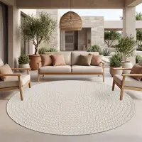 TT Home Outdoor Teppich Wetterfest Garten Schlafzimmer Flur Natürlicher Sisal Look Geometrisches Boho Design Modern Unifarben Größe 160 cm Rund