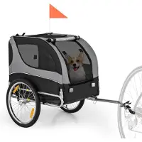 Markenlos Klappbarer Fahrradanhänger für Haustiere, 135 x 72 x 95 cm, bis 40 kg, mit Sicherheits- und Belüftungsmerkmalen aus Oxford-Gewebe, grau