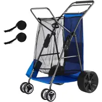 Vevor Strandwagen mit Vollgummirädern (10 Zoll), Faltbarer Strandtrolley mit Isoliertasche & Schirmhalter, Handwagen (75 kg Belastbar) für bis zu 4 Strandstühle, Strandkarre Ideal für Camping & Angeln