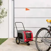Markenlos Fahrradanhänger für Haustiere in Rot und Grau, 125x53x54 cm | Oxford-Gewebe, Eisenrahmen, Reißverschlusstüren, wasserabweisend und pflegeleicht