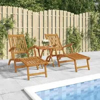 Markenlos Liegestühle aus massivem Akazienholz mit verstellbarer Rückenlehne und Fußteil, einschließlich klappbarem Tisch – klappbare Gartenliegen für Terrasse, Hof und Garten, bis 110 kg belastbar