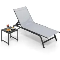 Costway Sonnenliege mit Rollen & Tisch, Gartenliege bis 150kg, Liegestuhl Rollliege mit 6-fach verstellbarer Rückenlehne & schnelltrocknendem Stoff