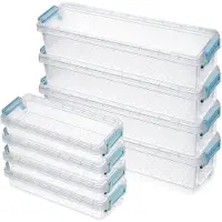 Markenlos 8 Stück lange Kunststoff-Stapelboxen mit großer Kapazität, transparente Bleistiftboxen in 2 Größen