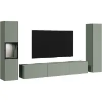 MINIO go for it MINIO Wohnwand BRELA III, 3-teilig, TV Board mit Vitrine und Schrank - Nebelgrün
