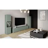 MINIO go for it MINIO Wohnwand BRELA III, 3-teilig, TV Board mit Vitrine und Schrank, LED-Beleuchtung - Nebelgrün