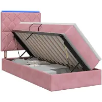vidaXL LED-Speicherbett mit Matratze Rosa 90 x 200 cm Samt