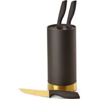 Echtwerk Messerblock mit Borsteneinsatz |Küchenmesser Set 4tlg | Universalmesser | Schälmesser | Gemüsemesser | Messer aus Klingenstahl | Gold-Edition, EW-MB-0371
