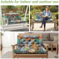 Topchances Gartenbankkissen 120x100x10 cm, Outdoor Bankauflage Sitzkissen für 2–3 Personen Gartenbank, Polsterauflage für Hollywoodschaukel,Orange Blüten
