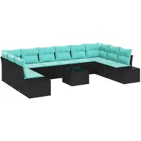 vidaXL Gartensofa-set 10 stk. 9-Sitzanzahl Schwarz und Türkis