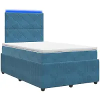 vidaXL LED Boxspringbett mit Matratze Blau 120 x 190 cm Samt