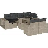 vidaXL 11-tlg. Garten-Sofagarnitur mit Kissen Hellgrau Poly Rattan