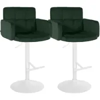 CLP 2er Set Barhocker Los Angeles Samtbezug höhenverstellbar drehbar bis 150 kg | Farbe dunkelgrün Gestell Farbe weiß
