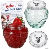 MamboCat 2er Set Frutta Vaso Marmeladenglas 580ml mit Alois Hirsch Deckel TO82 Rezeptheft
