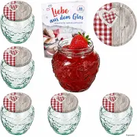 MamboCat 6er Set Frutta Vaso Marmeladenglas 580ml Holz Herz rot Deckel TO82 Rezeptheft