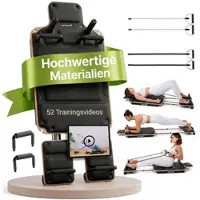 ArtSport Pilates Reformer Board Movea in Schwarz - Ganzkörper-Fitnessgerät mit 6 Trainingsbändern, Mini Reformer inkl. 52 x Trainingsvideos