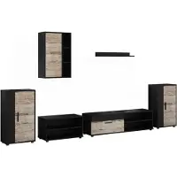 Vicco Wohnwand Berno Schwarz/Sandeiche 6-teiliges Set, Model 59225