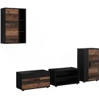 Vicco Wohnwand Berno Schwarz/Oldstyle 4-teiliges Set, Model 59234