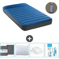 Intex Luftbett - 1 Person - 99 x 191 x 22 cm - Blau - Inklusive Pumpe - Spannbettuch - Küssen - Reperaturset en Kissenschutz
