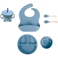 TAUOH Silikon-Babyfütterungsset, Beikostbedarf für 6+ Monate Blau