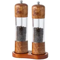TAUOH 8-Zoll-Salz- und Pfeffermühle, Gewürzstreuer Aus Massivholz mit Sockel, Nachfüllbare Holzmühle für die Küche