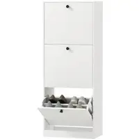 OKWISH Schuhschrank Holz Weiß 47x26x120 cm mit 3 Klappen, verstellbaren Trennwänden und Kippschutz