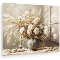 MuchoWow ACRYLGLASBILD Blumen - Vase - Stilleben - Beige 80x60 cm