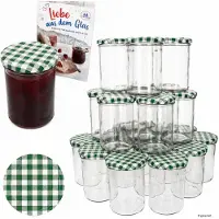 MamboCat 48er Set Marmeladenglas 435ml Einmachglas TO 82 Deckel grün kariert Rezeptheft