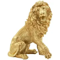 Mauro Ferretti Sitzende Shant-Löwenstatue in Gold – Glamouröses Design aus Polyresin – 45 x 29 x 55 cm – Majestätische Dekorationsskulptur