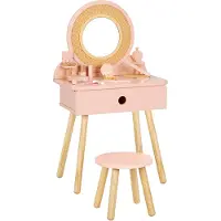 Tooky Toy Schminktisch aus Holz für Kinder in Rattanoptik 50,5 x 38 x 87 cm