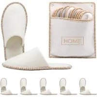 Relaxdays Gästehausschuhe 6 Paar, Hausschuhe "Home" mit Tasche, Größen 36-45, Filzpantoffeln, Antirutsch-Sohle, beige