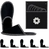 Relaxdays Gästehausschuhe 6 Paar, Hausschuhe "Blume" mit Tasche, Größen 36-45, Filzpantoffeln, Antirutsch-Sohle, schwarz