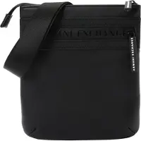 Armani Exchange Exchange A|X Men's Angel, tonal logo, front zip, Black, Flat crossbody An