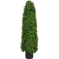 Mendler Künstlicher Buchsbaum HWC-Q89, Buchs Buxus im Topf Dekobaum Kunstpflanze Kegel naturgetreu immergrün Outdoor 120x35x35cm