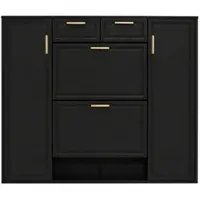 STILVORA Schuhschrank aus Spanplatte, Schwarz, B95 x T24 x H107,5 cm, verstellbar
