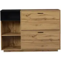 STILVORA Schuhschrank aus MDF Naturholzfarbe/Schwarz 120x32x84,5 cm mit Klappfächern