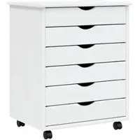 Helloshop26 - Rollbarer Schrank mit Schubladen 53 x 39 x 65,5 cm praktischer Stauraum rustikaler Stil weißes Kiefernholz