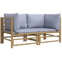 Helloshop26 - Gartenecksofas mit hellgrauen Kissen 2-teilig Bambus 02_0013315