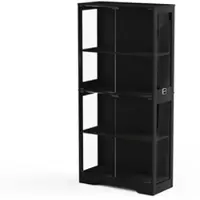 MODFU Glasvitrine MDF und Glas Schwarz 80x35x165 cm mit LED-Beleuchtung und Bewegungssensor