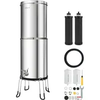 Vevor Schwerkraft-Wasserfilter Wasserfiltersystem 12,3 L Edelstahl 304, Wasserfilteranlage Reduziert Blei und bis zu 99 % Chlor, mit 2 Aktivkohlefiltern, 2 Fluoridfiltern, Wasserhahn & Ständer