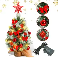 Yakimz 40cm Mini Weihnachtsbaum mit 30 warmweiß LEDs 8 Licht Modi,Tannenbaum mit Stern-Baumspitze und Deko Batterie betrieben,Advent, Weihnachten,Rot