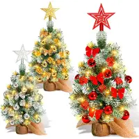 TolleTour 40cm Mini Weihnachtsbaum Künstliche Weihnachtsbäume Christbaum mit Weihnachtskugel, Kleine Schleife und LED-Lichtern