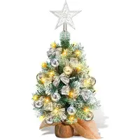 Yakimz 40cm Mini Weihnachtsbaum mit 30 warmweiß LEDs 8 Licht Modi,Tannenbaum mit Stern-Baumspitze und Deko Batterie betrieben,Advent, Weihnachten,Silber